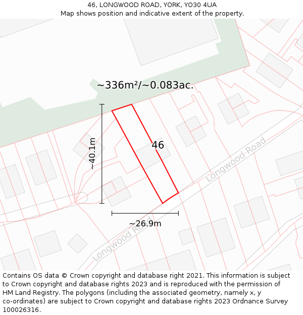 46, LONGWOOD ROAD, YORK, YO30 4UA: Plot and title map