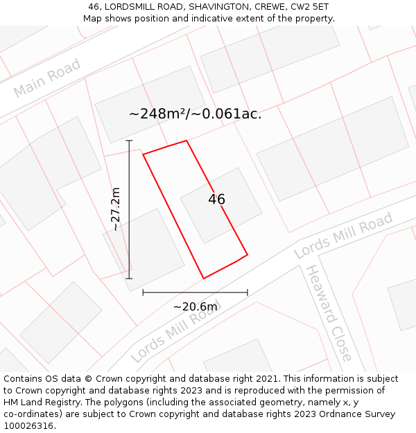 46, LORDSMILL ROAD, SHAVINGTON, CREWE, CW2 5ET: Plot and title map