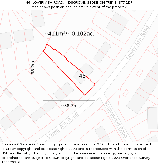 46, LOWER ASH ROAD, KIDSGROVE, STOKE-ON-TRENT, ST7 1DF: Plot and title map