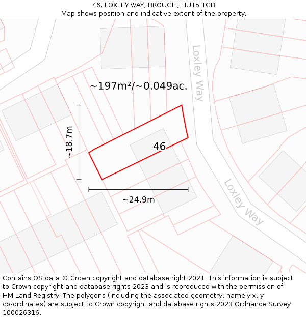 46, LOXLEY WAY, BROUGH, HU15 1GB: Plot and title map