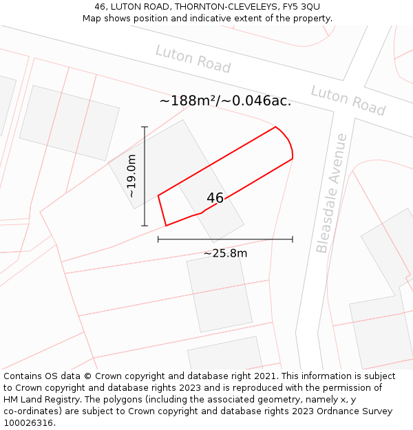 46, LUTON ROAD, THORNTON-CLEVELEYS, FY5 3QU: Plot and title map