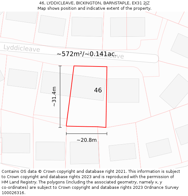 46, LYDDICLEAVE, BICKINGTON, BARNSTAPLE, EX31 2JZ: Plot and title map