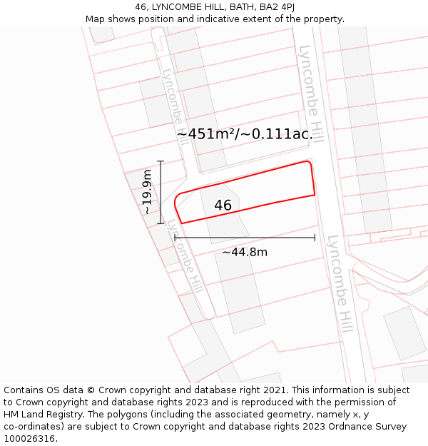 46, LYNCOMBE HILL, BATH, BA2 4PJ: Plot and title map