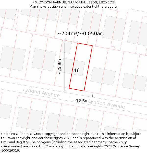 46, LYNDON AVENUE, GARFORTH, LEEDS, LS25 1DZ: Plot and title map