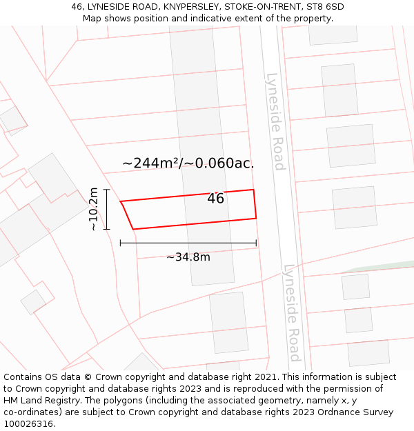 46, LYNESIDE ROAD, KNYPERSLEY, STOKE-ON-TRENT, ST8 6SD: Plot and title map