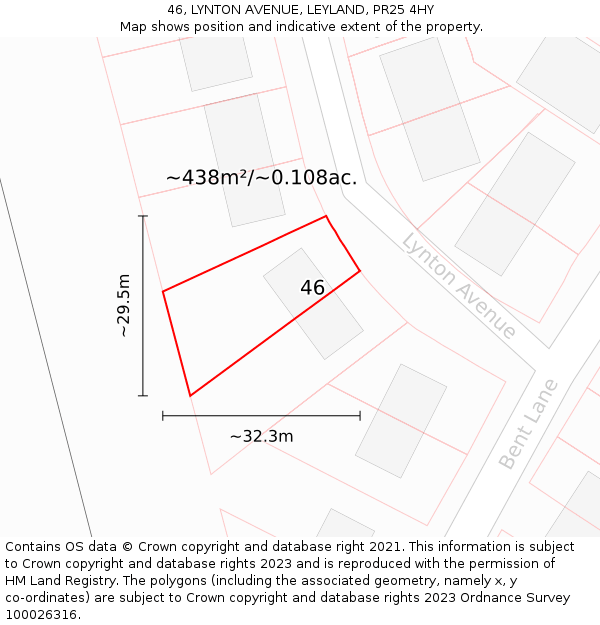 46, LYNTON AVENUE, LEYLAND, PR25 4HY: Plot and title map