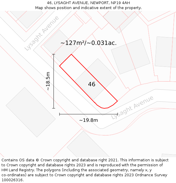 46, LYSAGHT AVENUE, NEWPORT, NP19 4AH: Plot and title map