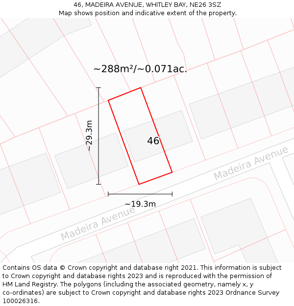 46, MADEIRA AVENUE, WHITLEY BAY, NE26 3SZ: Plot and title map