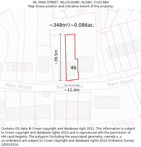 46, MAIN STREET, WILLOUGHBY, RUGBY, CV23 8BH: Plot and title map