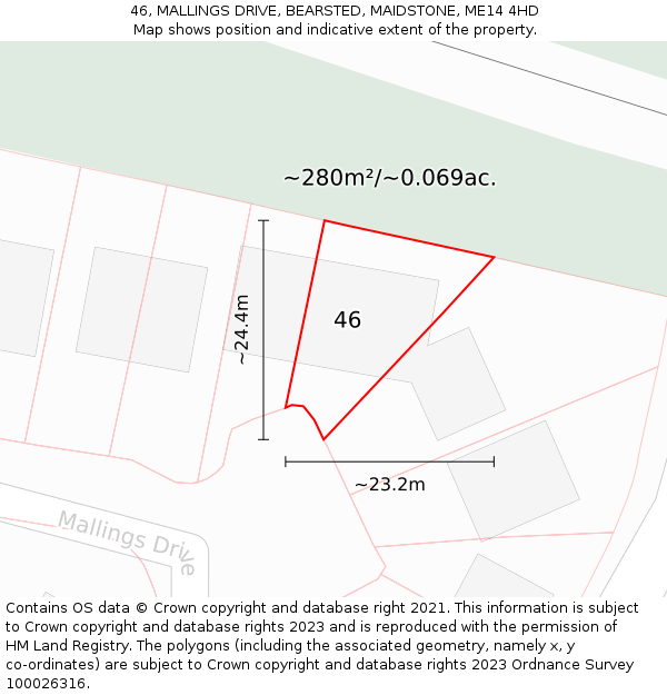 46, MALLINGS DRIVE, BEARSTED, MAIDSTONE, ME14 4HD: Plot and title map