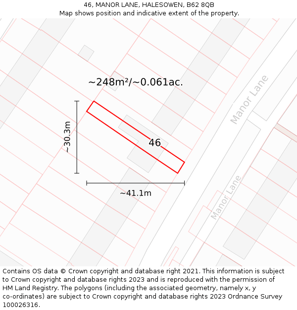 46, MANOR LANE, HALESOWEN, B62 8QB: Plot and title map