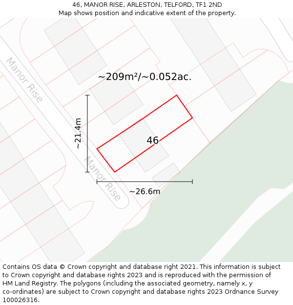 46, MANOR RISE, ARLESTON, TELFORD, TF1 2ND: Plot and title map