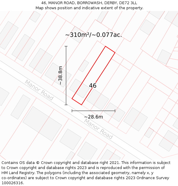 46, MANOR ROAD, BORROWASH, DERBY, DE72 3LL: Plot and title map