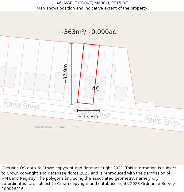 46, MAPLE GROVE, MARCH, PE15 8JT: Plot and title map