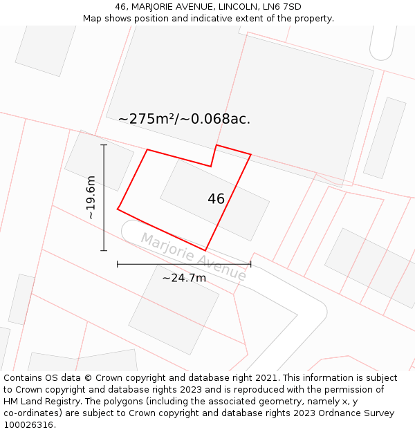 46, MARJORIE AVENUE, LINCOLN, LN6 7SD: Plot and title map