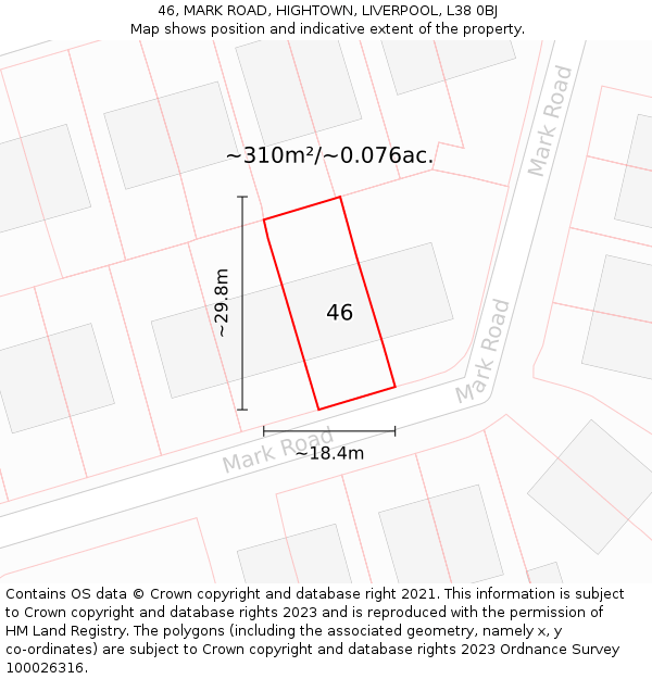 46, MARK ROAD, HIGHTOWN, LIVERPOOL, L38 0BJ: Plot and title map