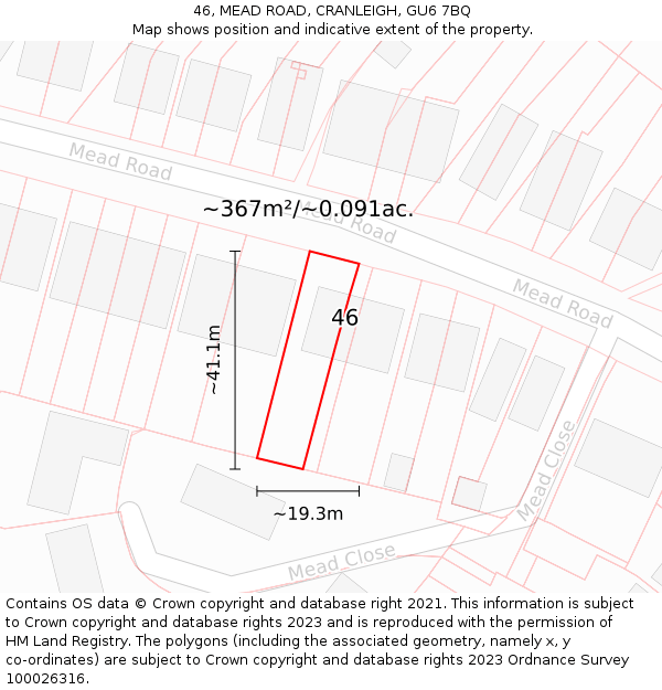 46, MEAD ROAD, CRANLEIGH, GU6 7BQ: Plot and title map