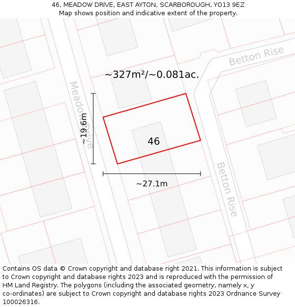 46, MEADOW DRIVE, EAST AYTON, SCARBOROUGH, YO13 9EZ: Plot and title map