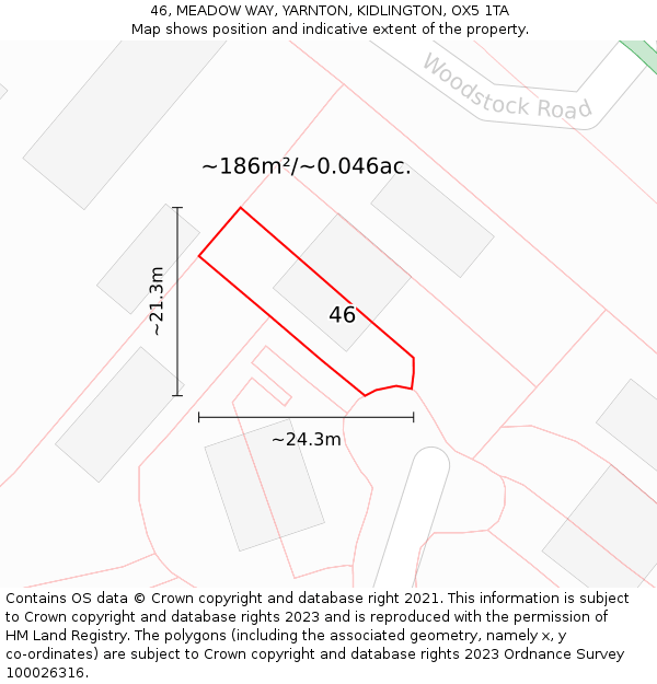 46, MEADOW WAY, YARNTON, KIDLINGTON, OX5 1TA: Plot and title map