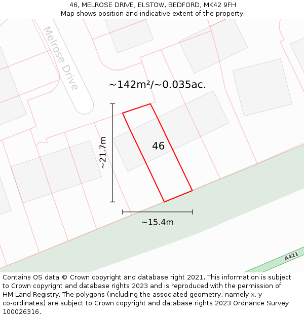 46, MELROSE DRIVE, ELSTOW, BEDFORD, MK42 9FH: Plot and title map