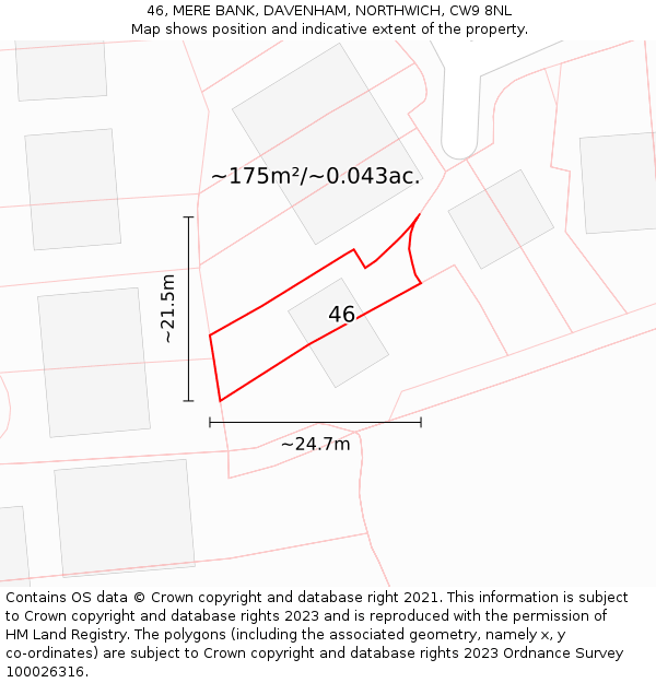 46, MERE BANK, DAVENHAM, NORTHWICH, CW9 8NL: Plot and title map