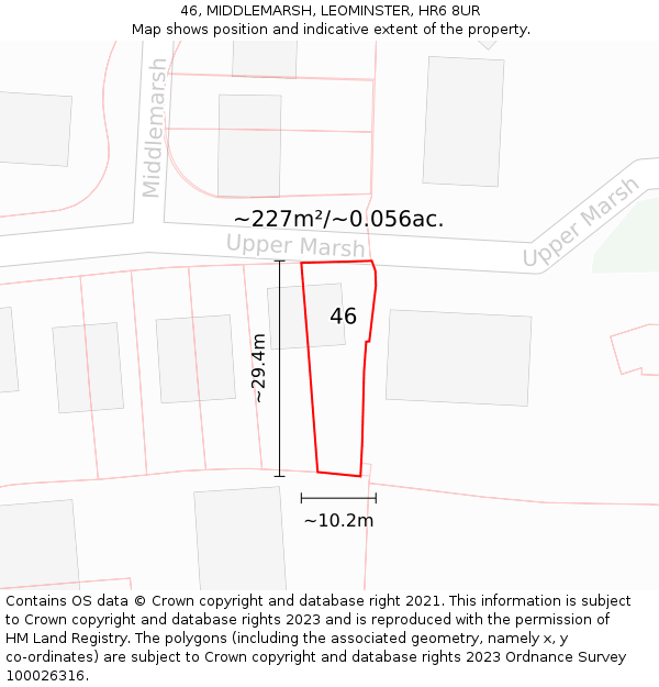 46, MIDDLEMARSH, LEOMINSTER, HR6 8UR: Plot and title map