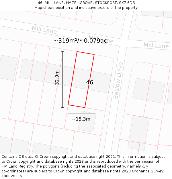 46, MILL LANE, HAZEL GROVE, STOCKPORT, SK7 6DS: Plot and title map