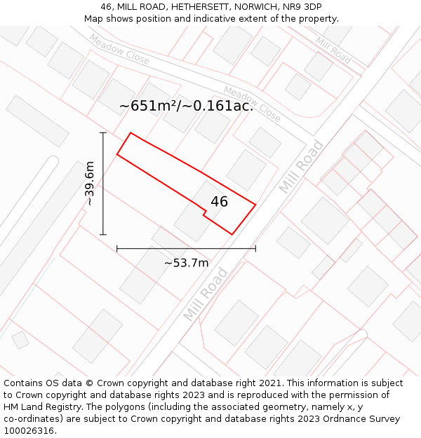 46, MILL ROAD, HETHERSETT, NORWICH, NR9 3DP: Plot and title map