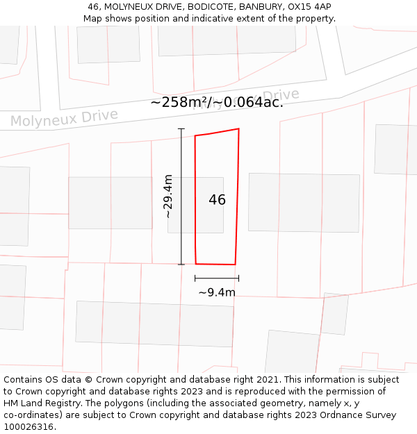 46, MOLYNEUX DRIVE, BODICOTE, BANBURY, OX15 4AP: Plot and title map