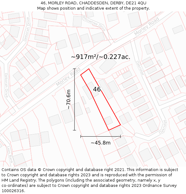 46, MORLEY ROAD, CHADDESDEN, DERBY, DE21 4QU: Plot and title map