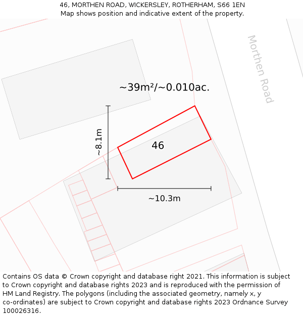 46, MORTHEN ROAD, WICKERSLEY, ROTHERHAM, S66 1EN: Plot and title map