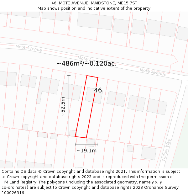 46, MOTE AVENUE, MAIDSTONE, ME15 7ST: Plot and title map