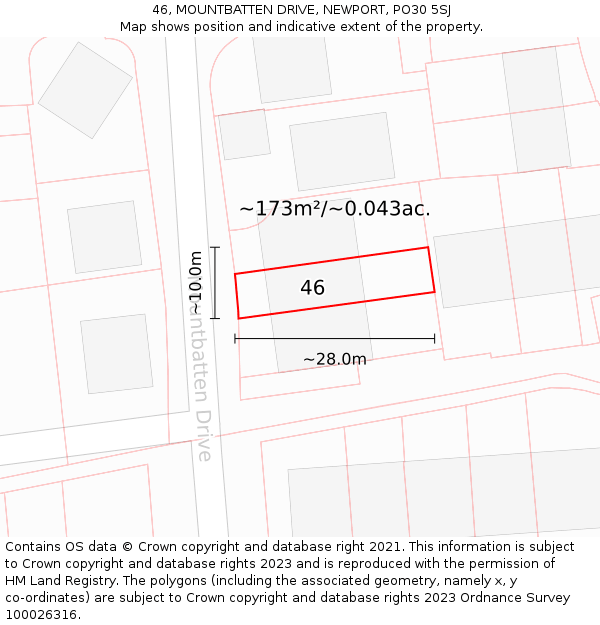 46, MOUNTBATTEN DRIVE, NEWPORT, PO30 5SJ: Plot and title map