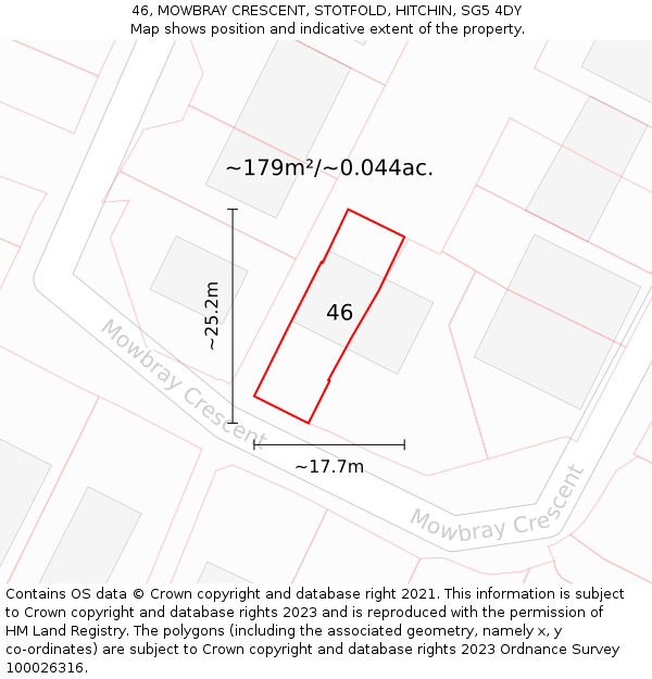 46, MOWBRAY CRESCENT, STOTFOLD, HITCHIN, SG5 4DY: Plot and title map