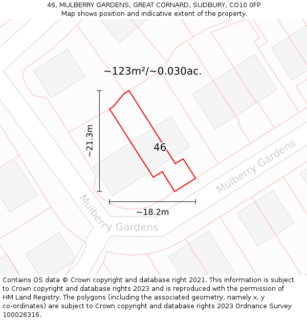 46, MULBERRY GARDENS, GREAT CORNARD, SUDBURY, CO10 0FP: Plot and title map