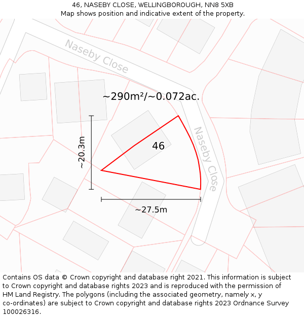 46, NASEBY CLOSE, WELLINGBOROUGH, NN8 5XB: Plot and title map