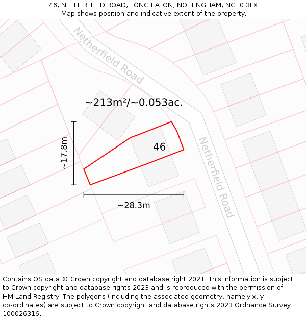 46, NETHERFIELD ROAD, LONG EATON, NOTTINGHAM, NG10 3FX: Plot and title map