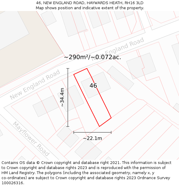 46, NEW ENGLAND ROAD, HAYWARDS HEATH, RH16 3LD: Plot and title map