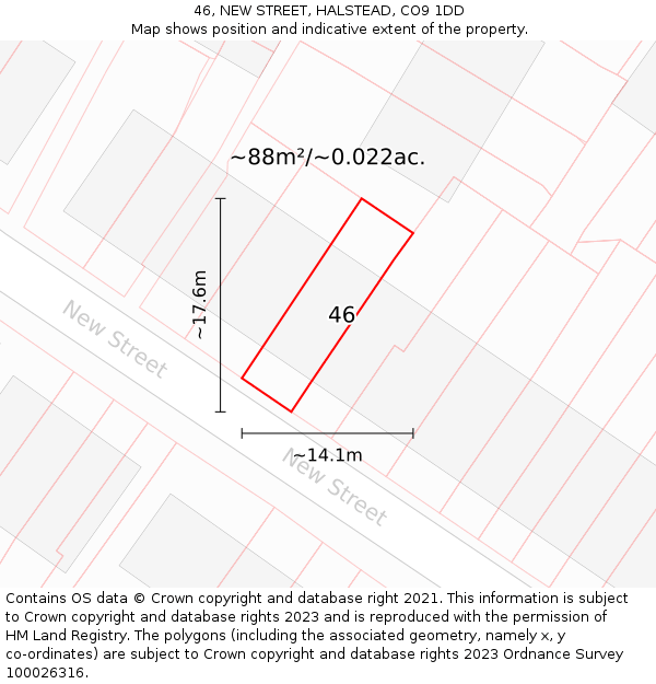 46, NEW STREET, HALSTEAD, CO9 1DD: Plot and title map