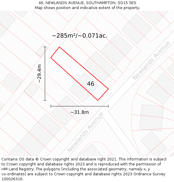 46, NEWLANDS AVENUE, SOUTHAMPTON, SO15 5ES: Plot and title map