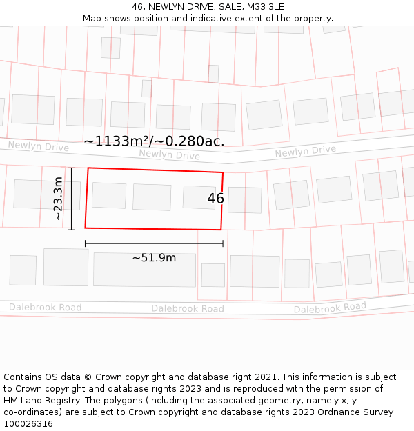 46, NEWLYN DRIVE, SALE, M33 3LE: Plot and title map