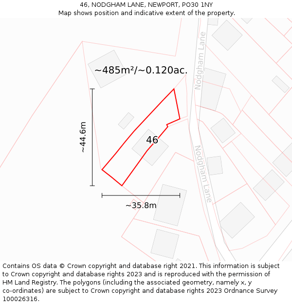 46, NODGHAM LANE, NEWPORT, PO30 1NY: Plot and title map