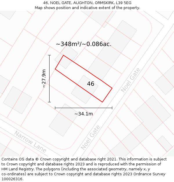 46, NOEL GATE, AUGHTON, ORMSKIRK, L39 5EG: Plot and title map