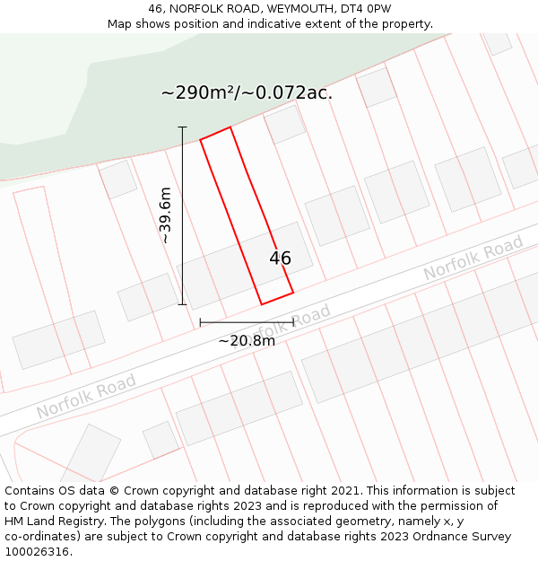 46, NORFOLK ROAD, WEYMOUTH, DT4 0PW: Plot and title map