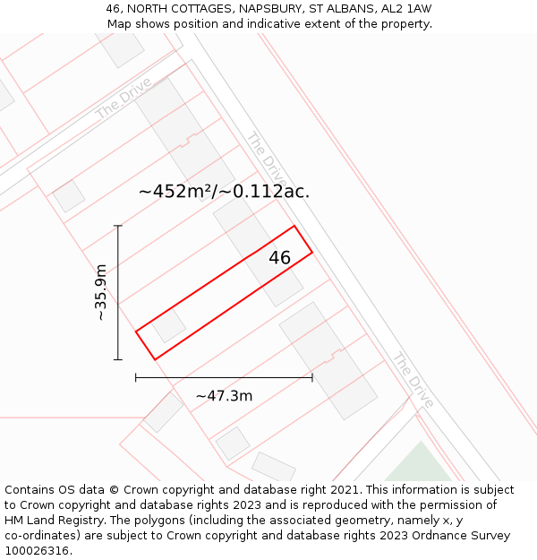 46, NORTH COTTAGES, NAPSBURY, ST ALBANS, AL2 1AW: Plot and title map