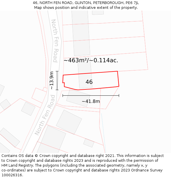 46, NORTH FEN ROAD, GLINTON, PETERBOROUGH, PE6 7JL: Plot and title map