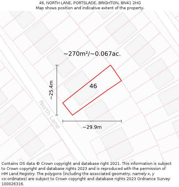 46, NORTH LANE, PORTSLADE, BRIGHTON, BN41 2HG: Plot and title map