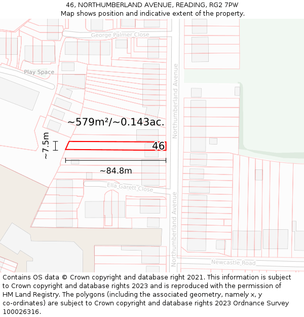 46, NORTHUMBERLAND AVENUE, READING, RG2 7PW: Plot and title map