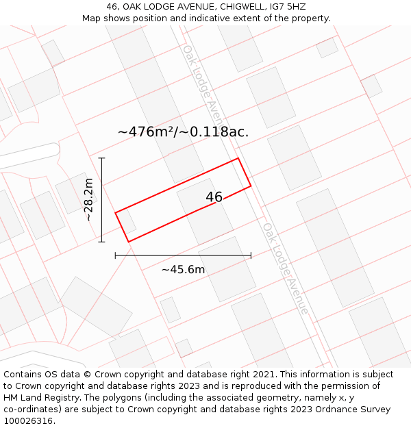 46, OAK LODGE AVENUE, CHIGWELL, IG7 5HZ: Plot and title map