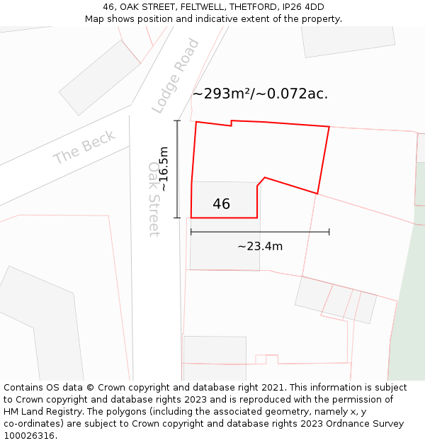 46, OAK STREET, FELTWELL, THETFORD, IP26 4DD: Plot and title map